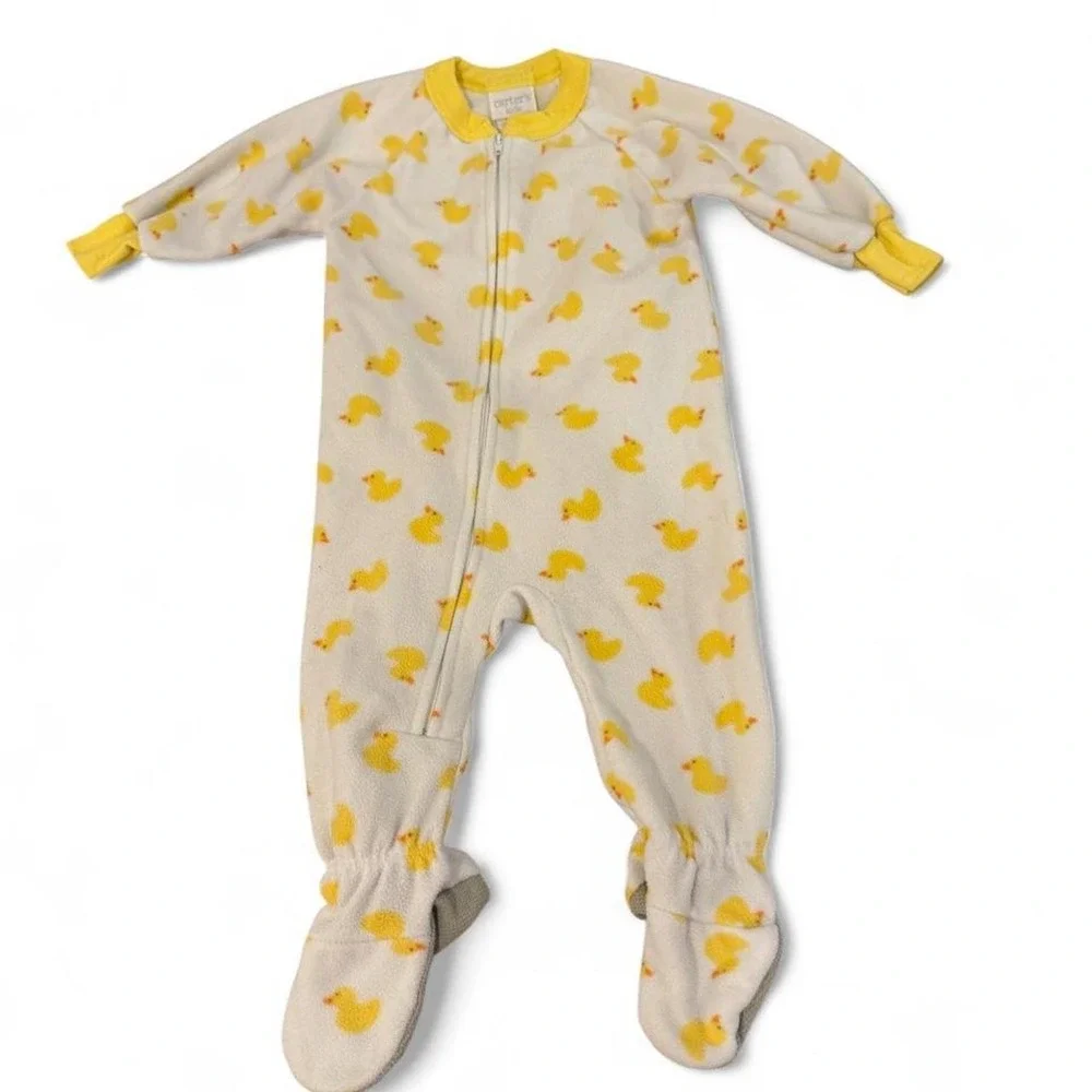 Carters Kids Fleece Footed Sleeper Yellow Rubber Ducky Pajamas 12M Zip Up PJs